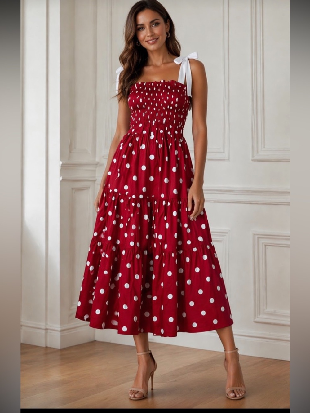 New En Saison Red Polka Dot Dress size M